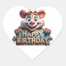 Cartoon Happy Birthday Illustration Hart Sticker