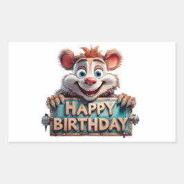 Cartoon Happy Birthday Illustration Rechthoekige Sticker