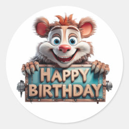 Cartoon Happy Birthday Illustration Ronde Sticker