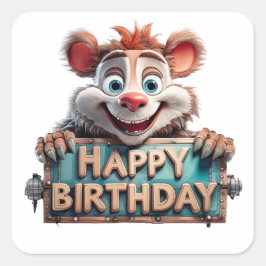 Cartoon Happy Birthday Illustration Vierkante Sticker