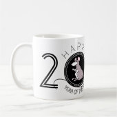 Cartoon Happy Chinees Rat Nieuwjaar 2020 Witte mok (Links)