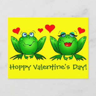 Cartoon Happy Frogs Hoppy Valentijnsdag Yellow Feestdagenkaart