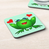 Cartoon Happy Lady Frog Aquamarine Onderzetter (Linkerzijde)