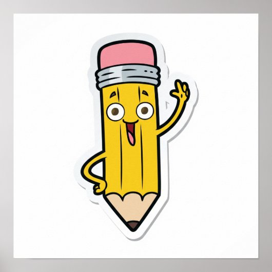 Cartoon Happy Pencil Poster (Voorkant)