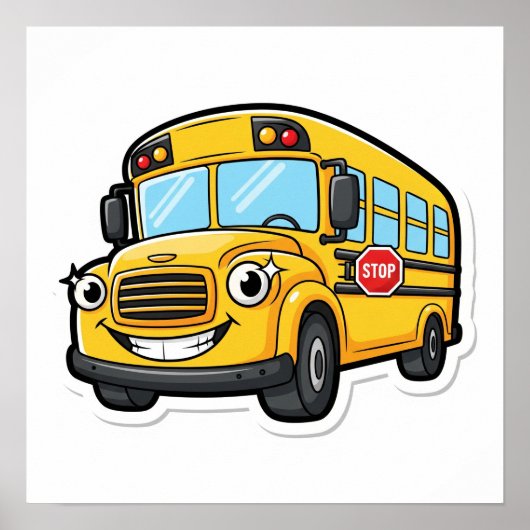 Cartoon Happy School Bus Poster (Voorkant)