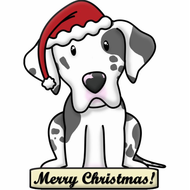 Cartoon Harlequin Great Dane-kerstversiering Fotobeeldje Ornament (Voorkant)
