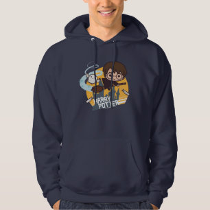 Cartoon Harry and Hedwig Flying Past Hogwarts Hoodie
