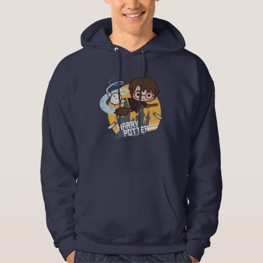 Cartoon Harry and Hedwig Flying Past Hogwarts Hoodie (Voorkant)