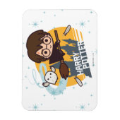 Cartoon Harry and Hedwig Flying Past Hogwarts Magneet (Verticaal)