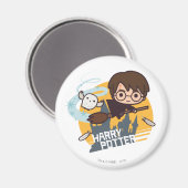 Cartoon Harry and Hedwig Flying Past Hogwarts Magneet (Voorkant / Achterkant)