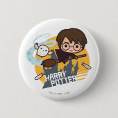 Cartoon Harry and Hedwig Flying Past Hogwarts Ronde Button 5,7 Cm (Voorkant)