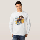 Cartoon Harry and Hedwig Flying Past Hogwarts T-shirt (Voorkant volledig)