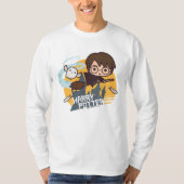 Cartoon Harry and Hedwig Flying Past Hogwarts T-shirt (Voorkant)