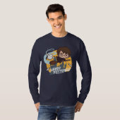Cartoon Harry and Hedwig Flying Past Hogwarts T-shirt (Voorkant volledig)