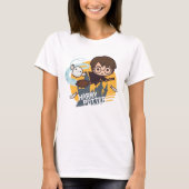 Cartoon Harry and Hedwig Flying Past Hogwarts T-shirt (Voorkant)