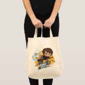 Cartoon Harry and Hedwig Flying Past Hogwarts Tote Bag (Voorkant (product))