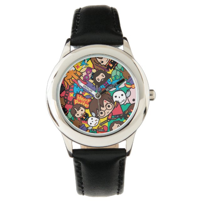 Cartoon Harry Potter Character Toss Pattern Horloge (Voorkant)