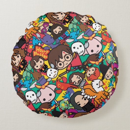 Cartoon Harry Potter Character Toss Pattern Rond Kussen (Voorkant)