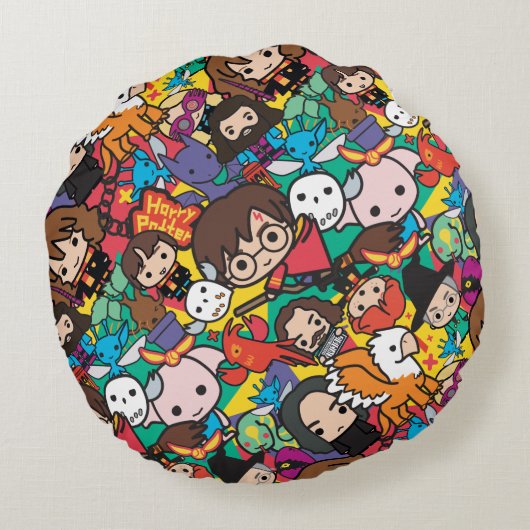 Cartoon Harry Potter Character Toss Pattern Rond Kussen (Achterkant)