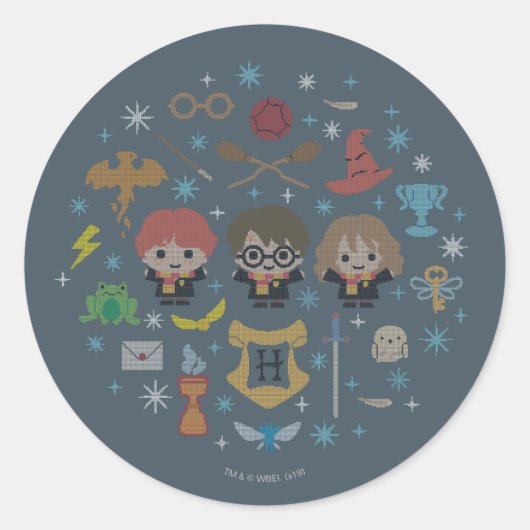 Cartoon Harry Potter Cross-Stitch Collage Ronde Sticker (Voorkant)