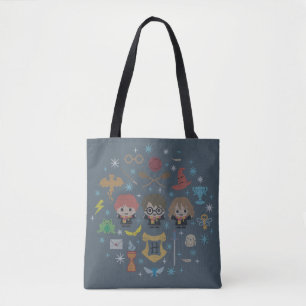 Cartoon Harry Potter Cross-Stitch Collage Tote Bag