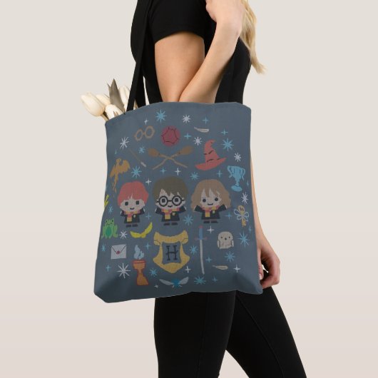Cartoon Harry Potter Cross-Stitch Collage Tote Bag (Dichtbij)