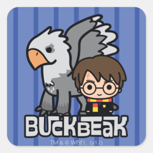Cartoon Harry Potter en Buckbeak Vierkante Sticker