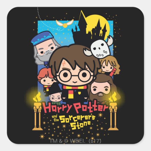 Cartoon Harry Potter en de Sorcerers Stone Vierkante Sticker (Voorkant)