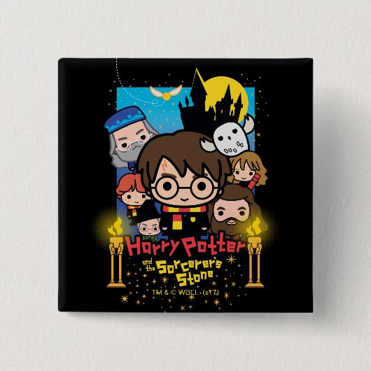 Cartoon Harry Potter en de Steen der Wijzen Vierkante Button 5,1 Cm (Voorkant)