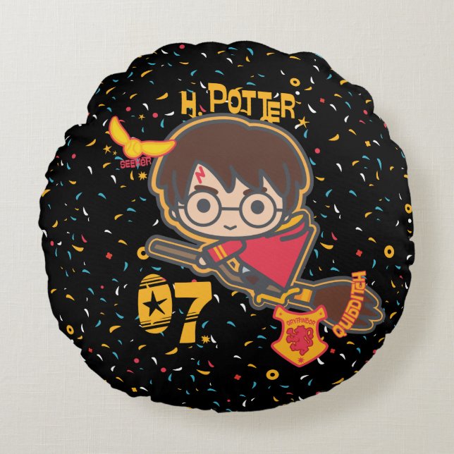 Cartoon Harry Potter Quidditch Seeker Rond Kussen (Voorkant)