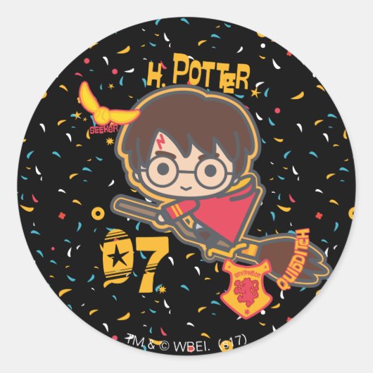 Cartoon Harry Potter Quidditch Seeker Ronde Sticker (Voorkant)