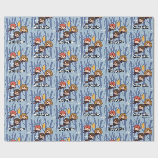 Cartoon Harry, Ron en Hermione vliegen in Bos Cadeaupapier (Vlak)