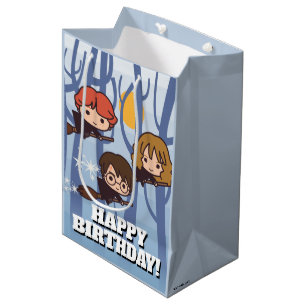 Cartoon Harry, Ron en Hermione vliegen in Bos Medium Cadeauzakje