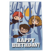 Cartoon Harry, Ron en Hermione vliegen in Bos Medium Cadeauzakje (Achterkant)