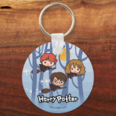 Cartoon Harry, Ron en Hermione vliegen in Bos Sleutelhanger (Voorkant)