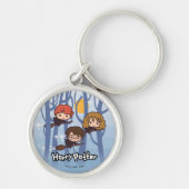 Cartoon Harry, Ron en Hermione vliegen in Bos Sleutelhanger (Voorkant)