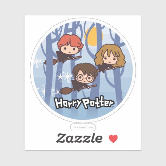 Cartoon Harry, Ron en Hermione vliegen in Bos Sticker (Vel)