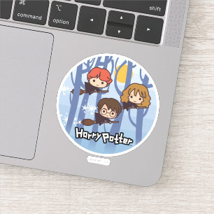 Cartoon Harry, Ron en Hermione vliegen in Bos Sticker