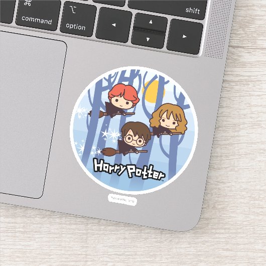 Cartoon Harry, Ron en Hermione vliegen in Bos Sticker (Detail)