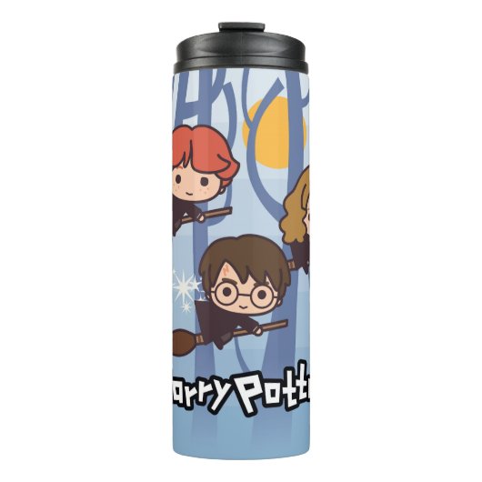 Cartoon Harry, Ron en Hermione vliegen in Bos Thermosbeker (Voorkant)