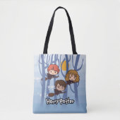 Cartoon Harry, Ron en Hermione vliegen in Bos Tote Bag (Voorkant)