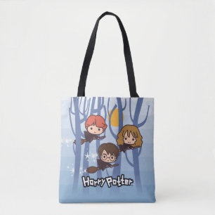 Cartoon Harry, Ron en Hermione vliegen in Bos Tote Bag