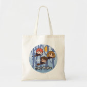 Cartoon Harry, Ron en Hermione vliegen in Bos Tote Bag (Voorkant)