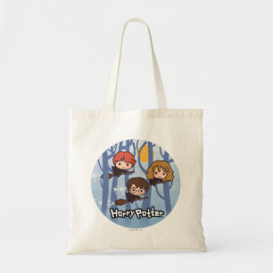 Cartoon Harry, Ron en Hermione vliegen in Bos Tote Bag