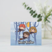 Cartoon Harry, Ron en Hermione vliegen in Bossen Briefkaart (Staand voorkant)