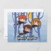 Cartoon Harry, Ron en Hermione vliegen in Bossen Briefkaart (Voorkant / Achterkant)