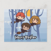 Cartoon Harry, Ron en Hermione vliegen in Bossen Briefkaart (Voorkant)