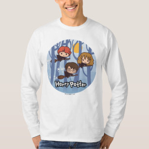 Cartoon Harry, Ron en Hermione vliegen in Bossen T-shirt