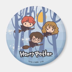 Cartoon Harry, Ron en Hermione vliegen in het bos Magneet