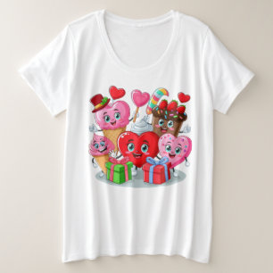 Cartoon hart & lieve vrienden Valentijnsdag Grote Maat T-shirt